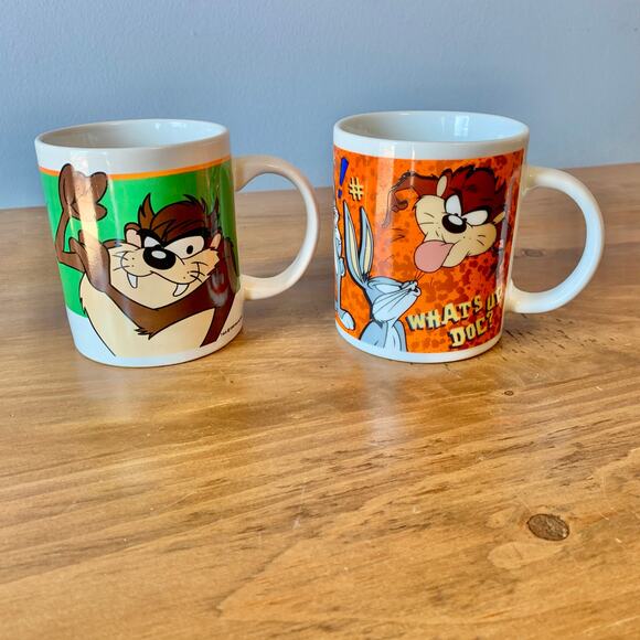 Vintage Looney Tunes Taz Devil Coffee Mug Set of 2 Bugs Bunny Warner Bros - Picture 2 of 12
